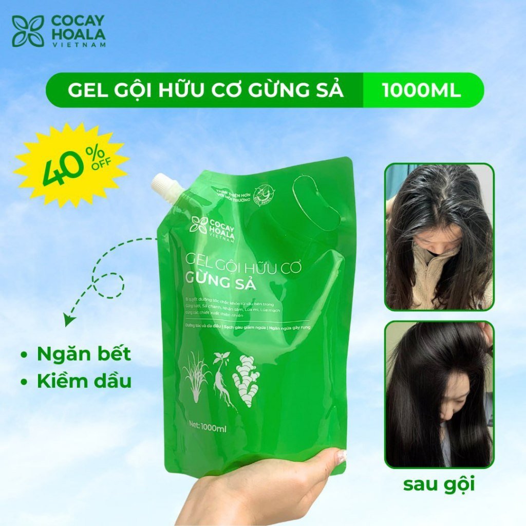 Dầu gội hữu cơ gừng sả cỏ cây hoa lá - ngăn dầu bết tóc và giảm gàu ngứa