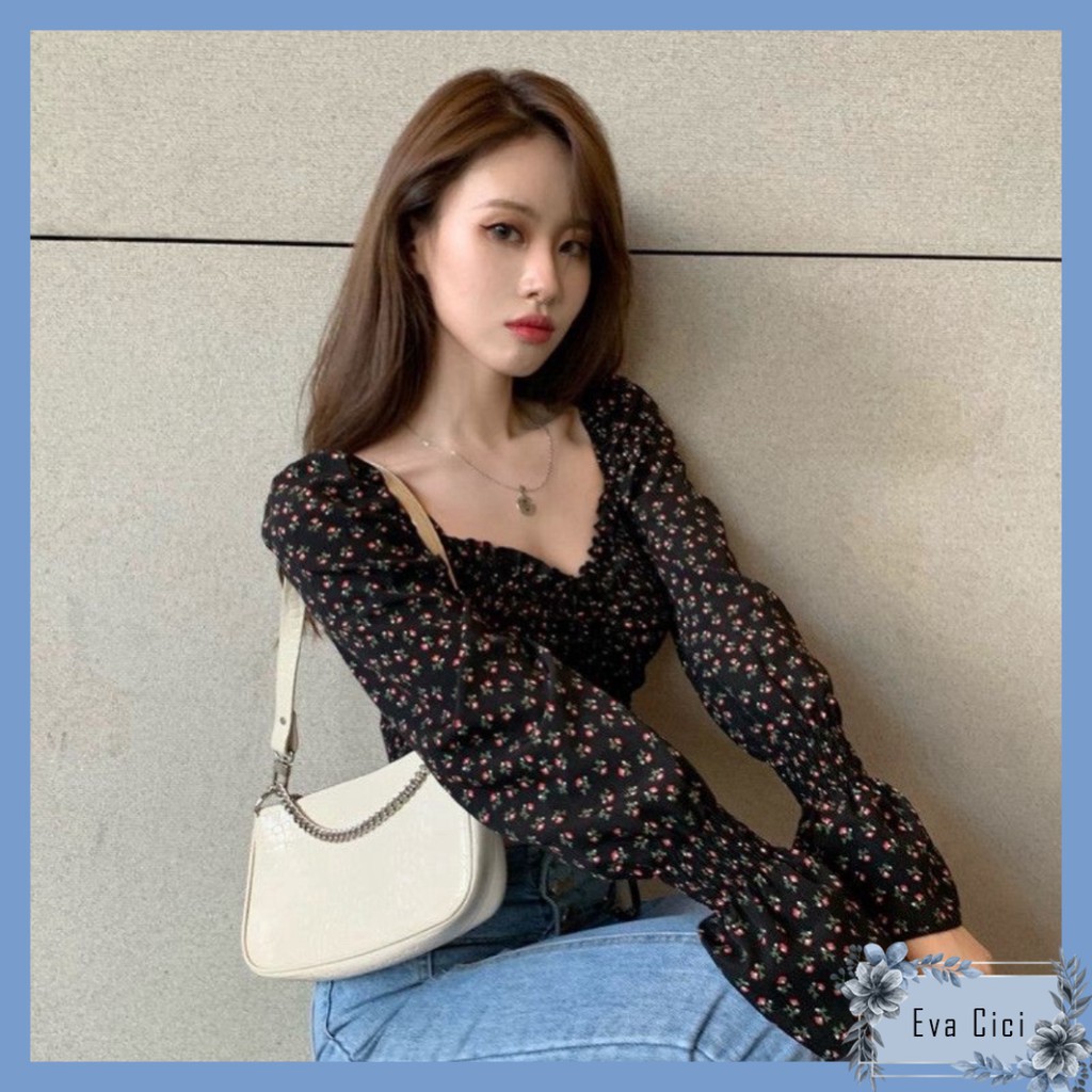 { EVACICI } Áo hoa nhí rút dây ulzzang HOT HIT. Áo hoa nhí rút dây croptop.