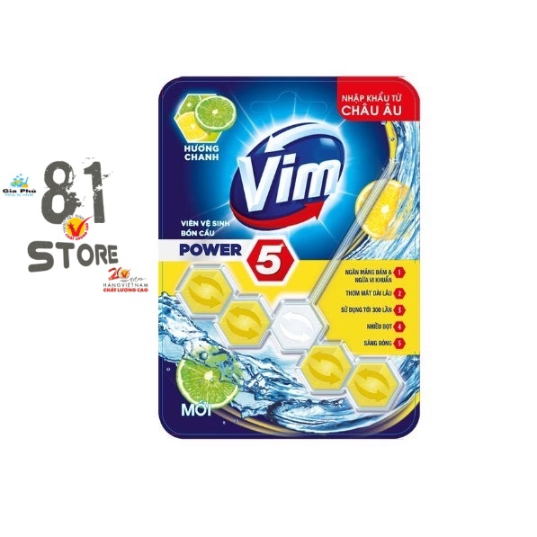 Viên Tẩy Bồn Cầu Vim Power 5 Hương Biển Xanh 55G Sạch Khuẩn Thơm Mát