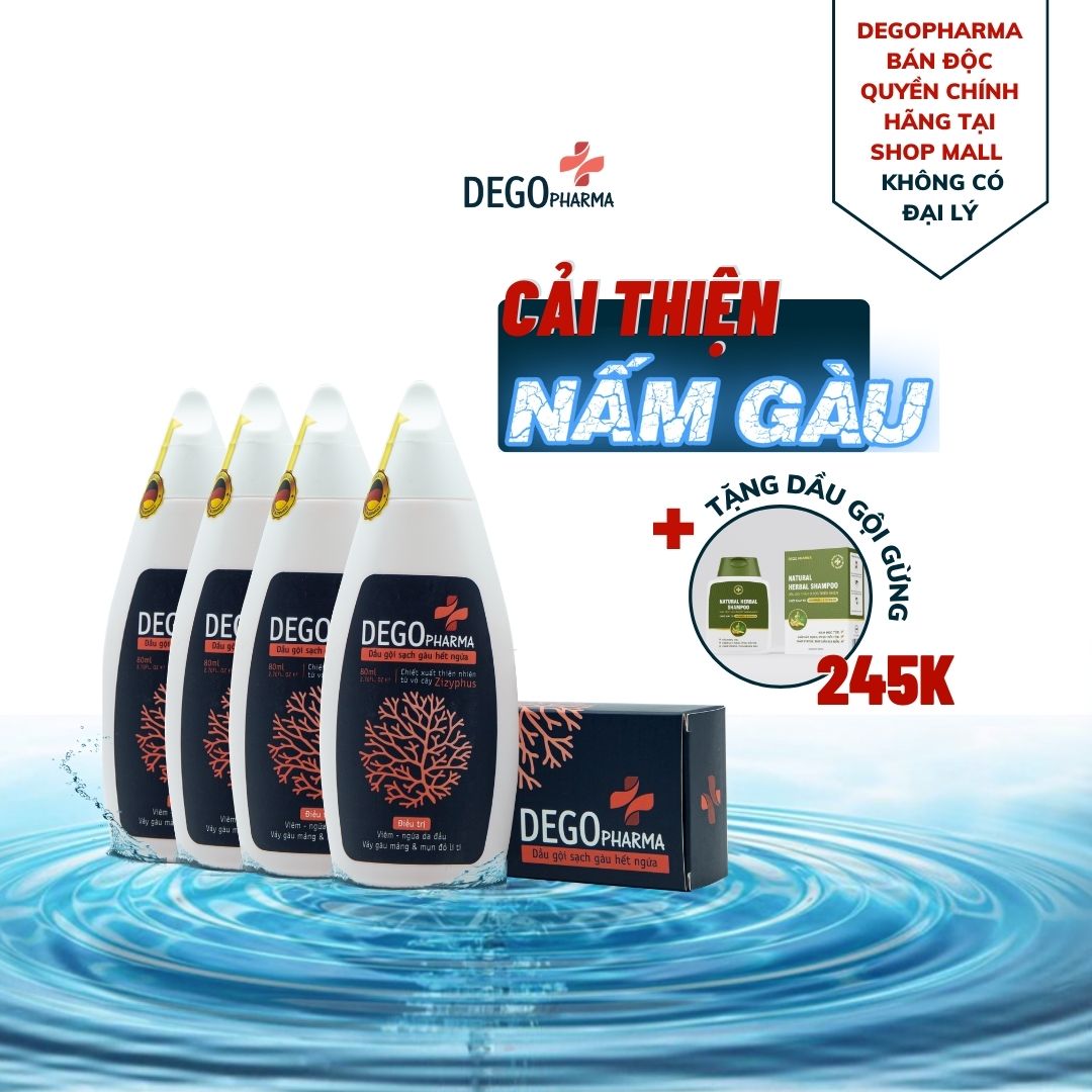  Combo 4 Dầu gội hết nấm da đầu và mảng gàu trắng Dego Pharma - dầu gội tri gàu dầu gội tri nấm hết ngứa cải thiện vảy gàu trắng á sừng vảy nến giảm rụng tóc và kích thích mọc tóc - nguyên liệu nhập khẩu từ Đức 