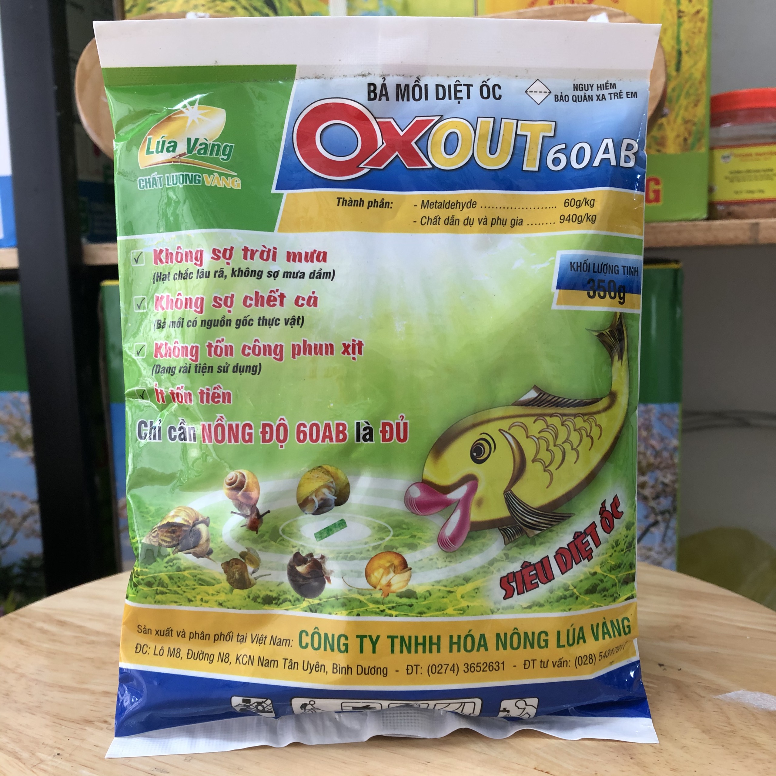 Bả mồi diệt ốc - Oxout 60ab 350g - Bả mồi diệt ốc sên, ốc bươu vàng, ốc nhớt và các loại ốc gây hại khác