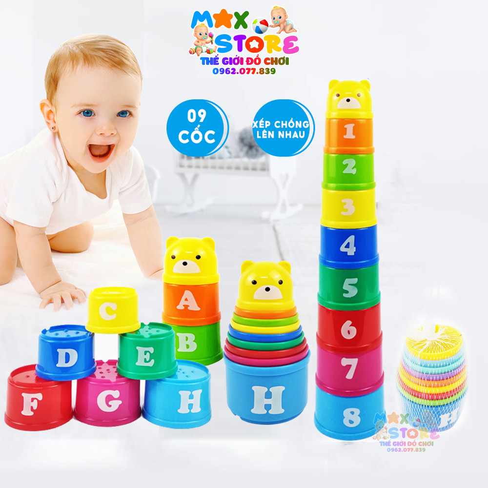 Đồ chơi nhựa xếp chồng, lồng hộp cốc gấu cho bé mầm non theo thông tư 02