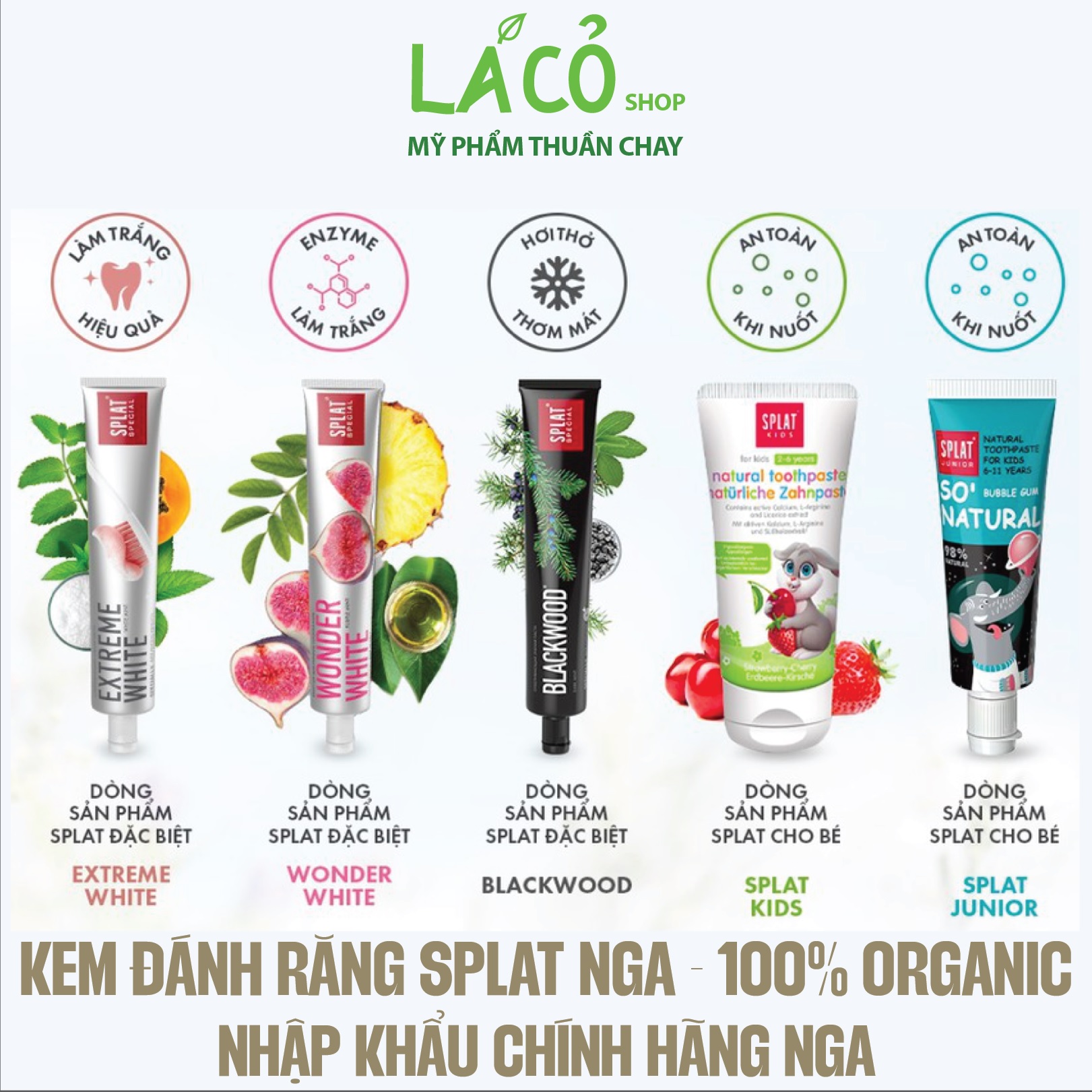 Kem đánh răng trắng răng splat blackwood special nga kem đánh răng splat không chứa florua dùng được cho người ăn chay lá cỏ mỹ phẩm thuần chay