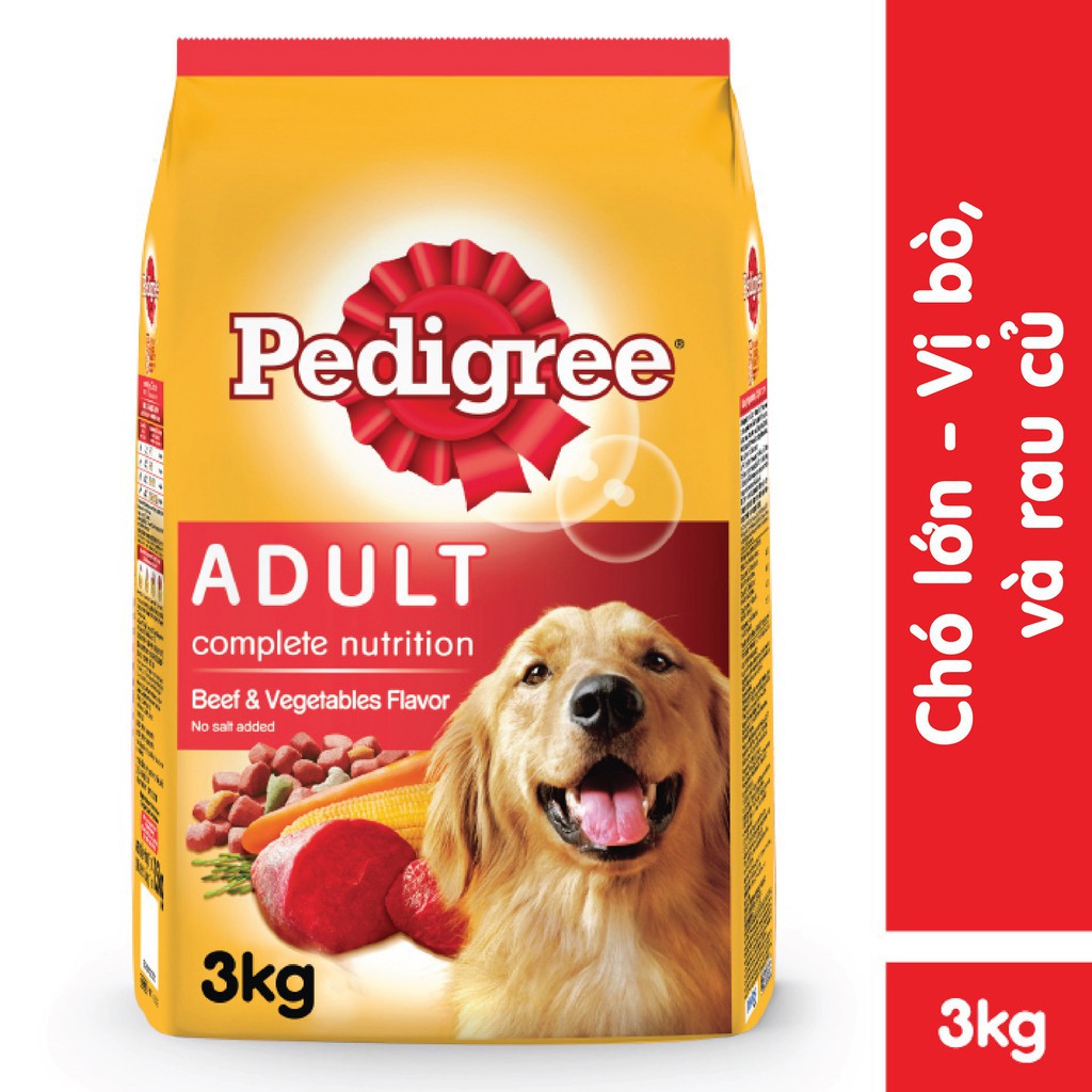 Thức ăn chó Pedigree vị thịt bò & rau củ túi 3kg