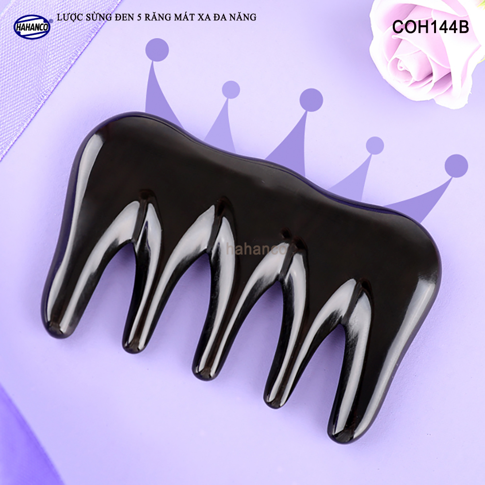 Lược sừng đen 5 răng đẹp (Size: S - 9cm) chải tóc xoăn, rối, xù - Massa đầu giúp lưu thông khí huyết -COH144B- HAHANCO