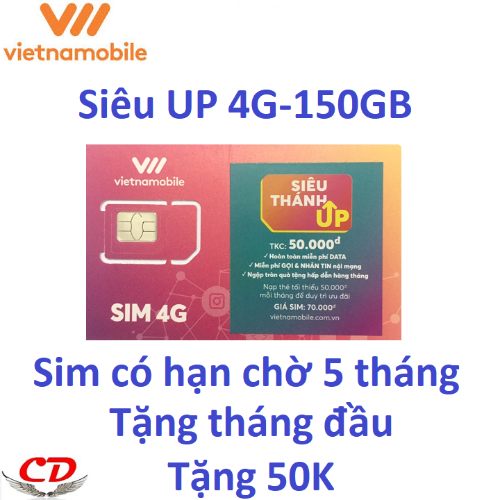 FREESHIP - CHƯA KÍCH HOẠT. [HCM]Siêu thánh sim UP- 4G VNMB miễn phí max 150GB