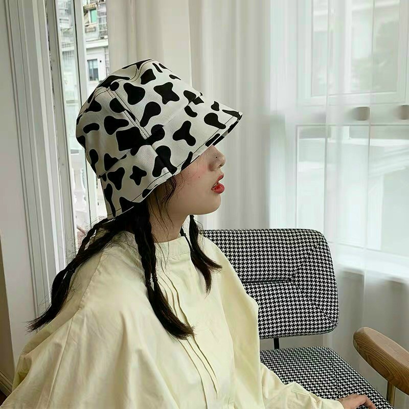 [HCM]Nón bucket thời trang Hàn Quốc Nam nữ phối họa tiết bò sữa