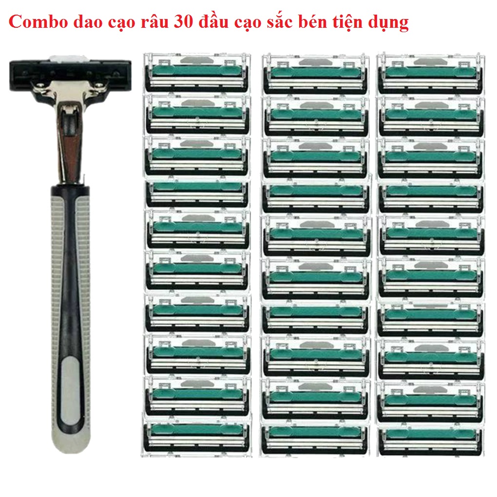 DAO CẠO RÂU 30 ĐẦU 2 LƯỠI CAO CẤP + 1 CÁN - Dao cạo râu kèm 30 đầu 2 lưỡi thay thế cạo râu rất ngọt và sạch