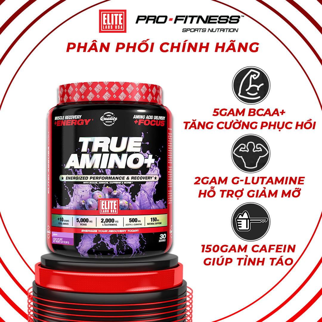 Thức uống tăng cơ bắp True Amino Elite Labs USA - Tăng khả năng phục hồi cơ bắp, hỗ trợ đốt mỡ hiệu quả