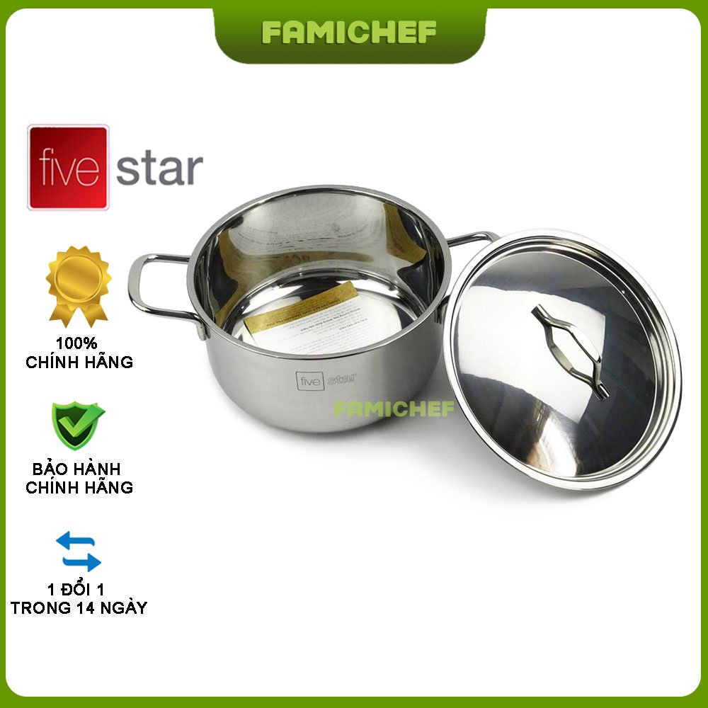 Nồi inox 3 đáy nắp inox fivestar fsn16001. 16cm