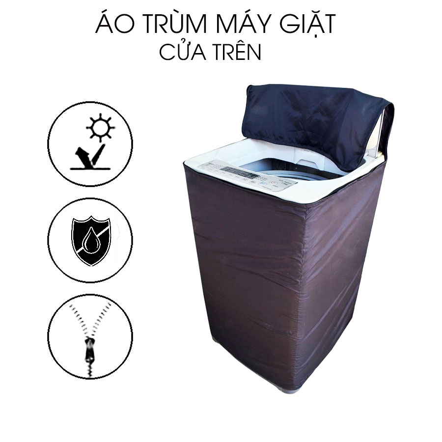 Bọc máy giặt cửa trên và ngang , chất liệu vải dù chống thấm nặng 0.4kg, - 3 mặt - có dây kéo, có dây ràng, có viền, bền bỉ.