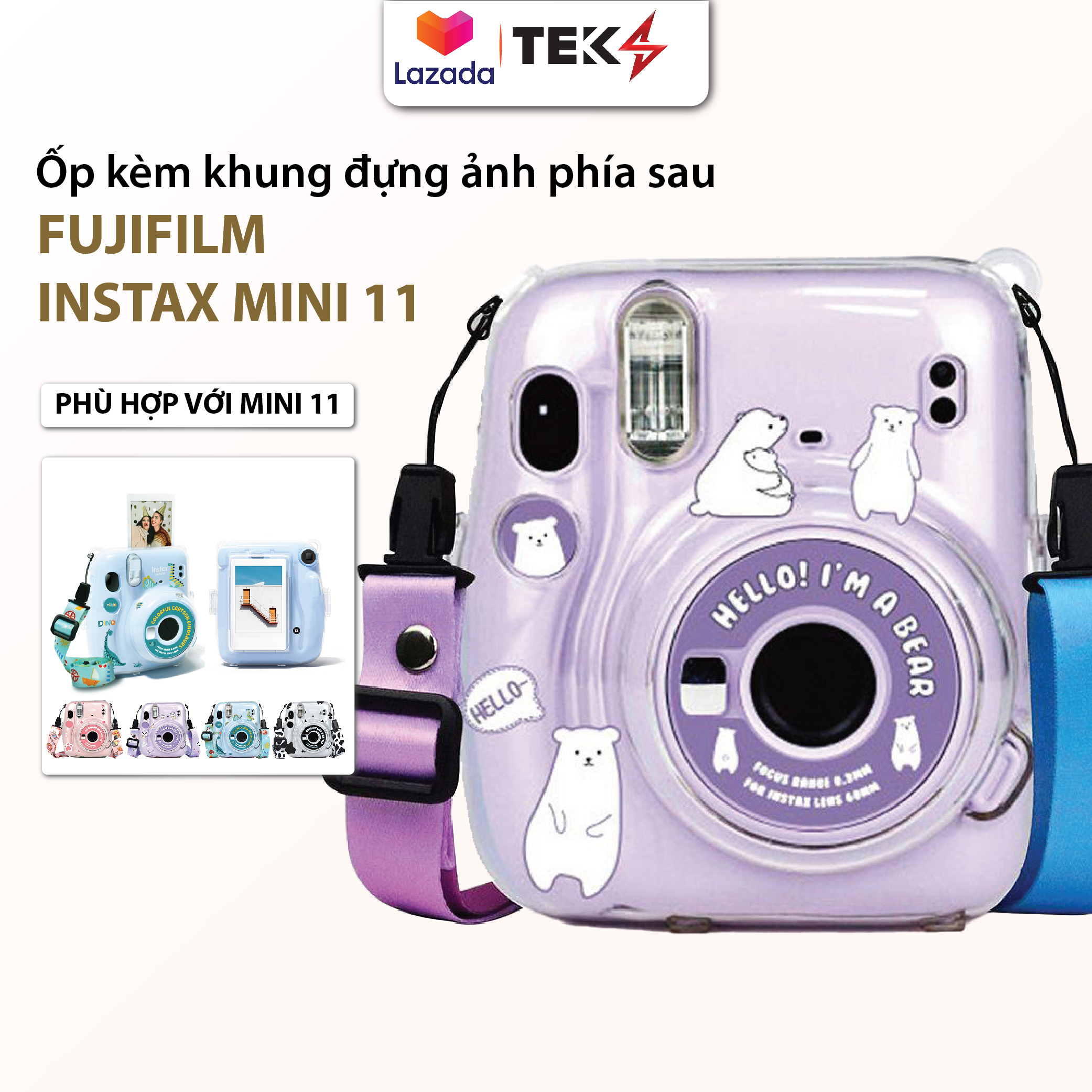 Ốp và dây đeo máy ảnh instax mini 11 kèm khung đựng ảnh phía sau