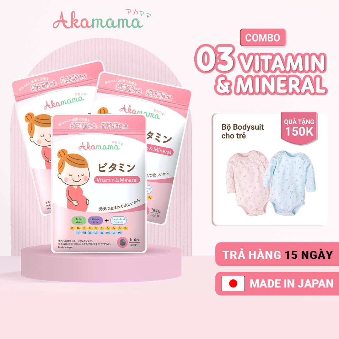 Combo 3 sắt & vitamin tổng hợp cho bà bầu akamama, nhật bản