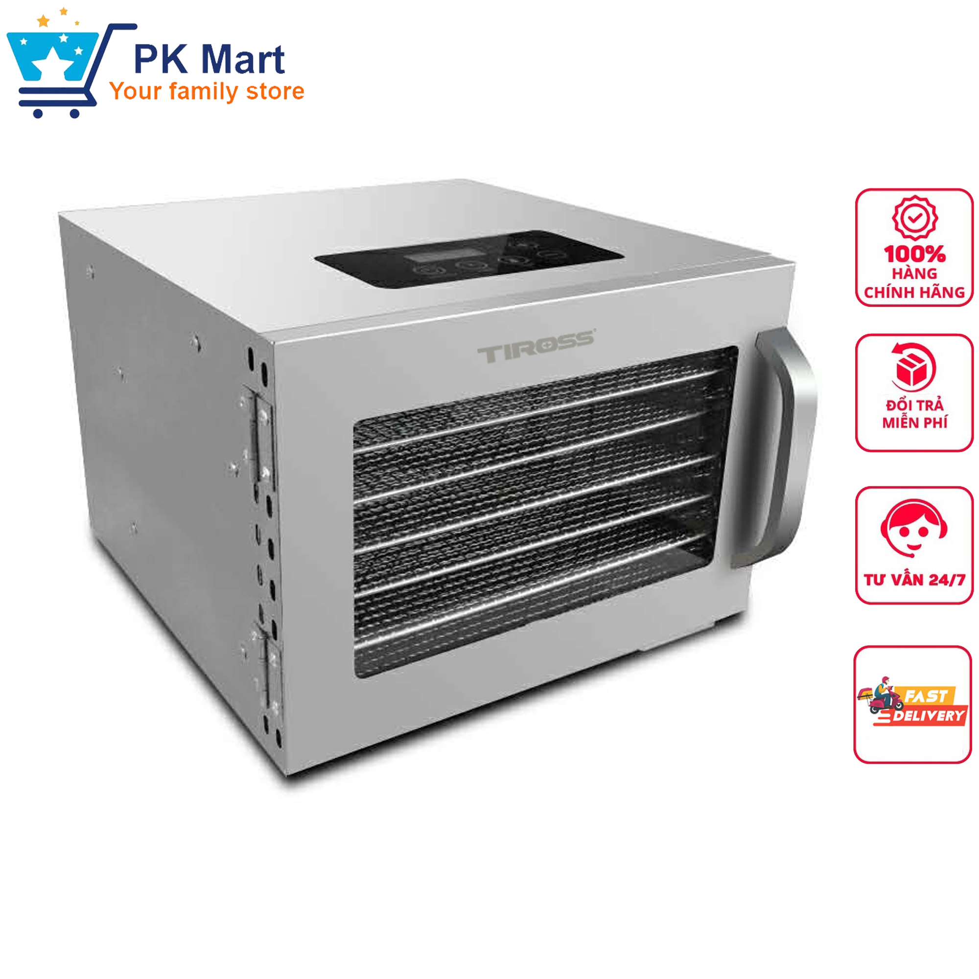 Máy sấy thực phẩm Tiross TS9683 6 khay sấy inox