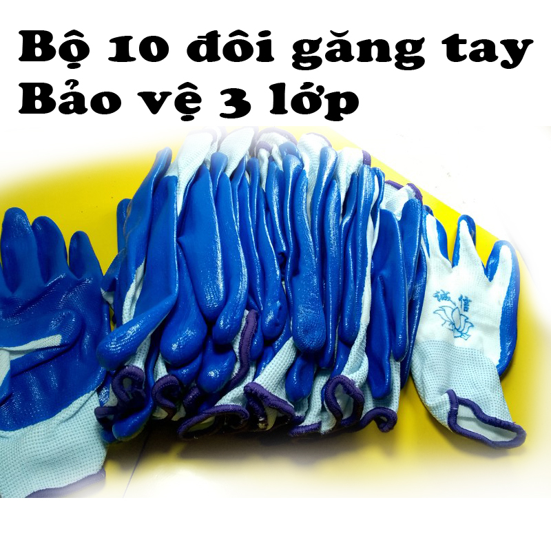 50k combo 10 đôi găng tay bảo hộ lao động phủ sơn xanh