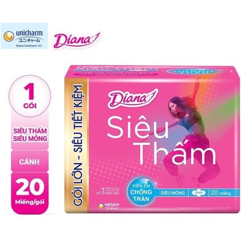 Combo 9 gói băng vệ sinh siêu thấm siêu mỏng cánh diana, gói 20 miếng, mỗi miếng dài 23cm