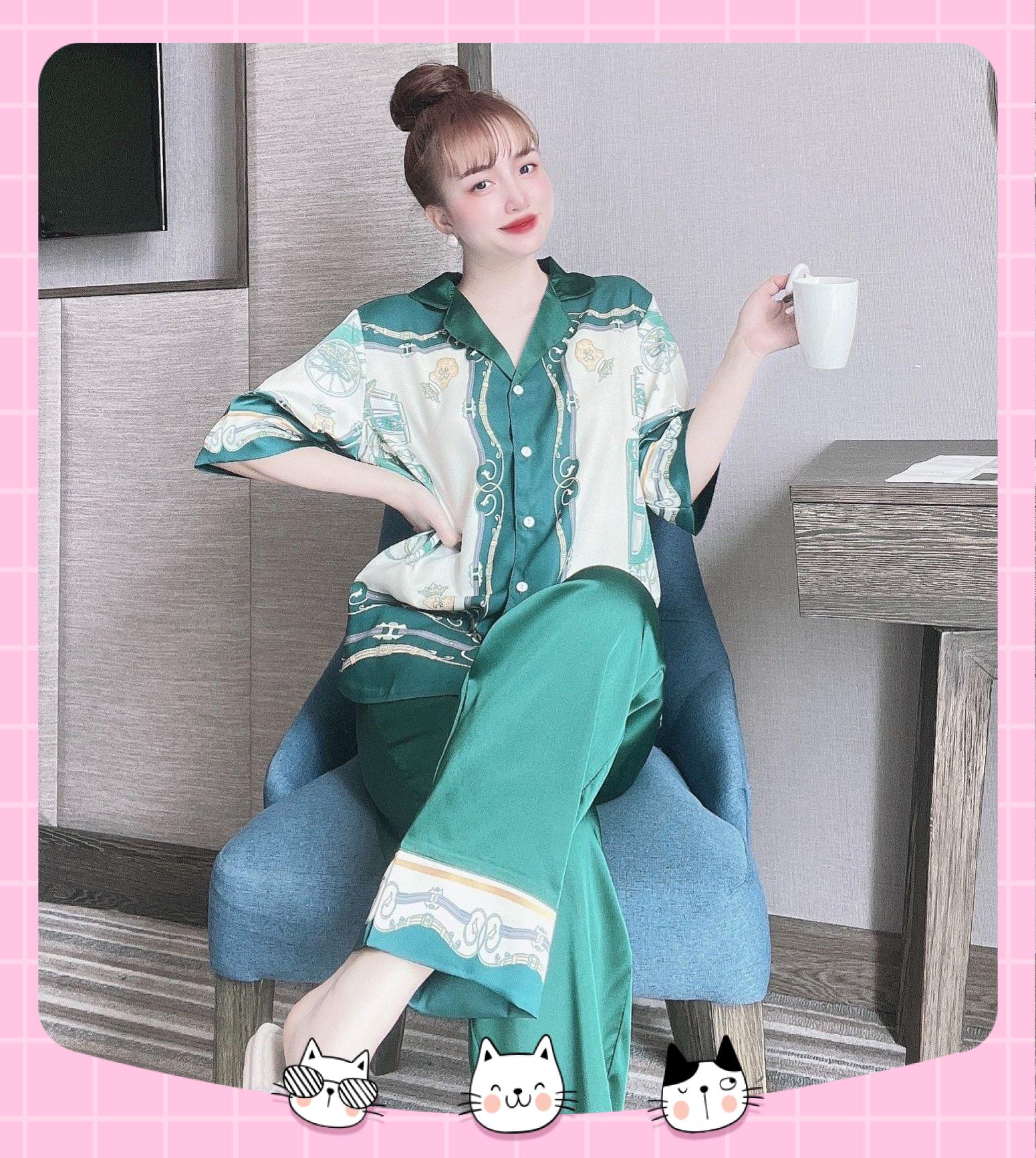 Đồ Bộ Pijama Bigsize 50-100kg Họa Tiết Sang Trọng đồ mặc nhà dài lụa mango in 5D sang chảnh