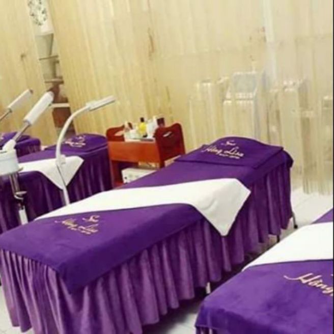 Combo 3 khăn spa massage màu tím mộng mơ, sang trọng, đẳng cấp gồm trải giường, trải gối, quấn body
