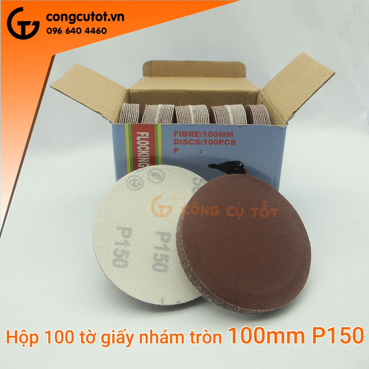 Hộp 100 giấy nhám tròn 100mm, 180mm độ nhám tùy chọn