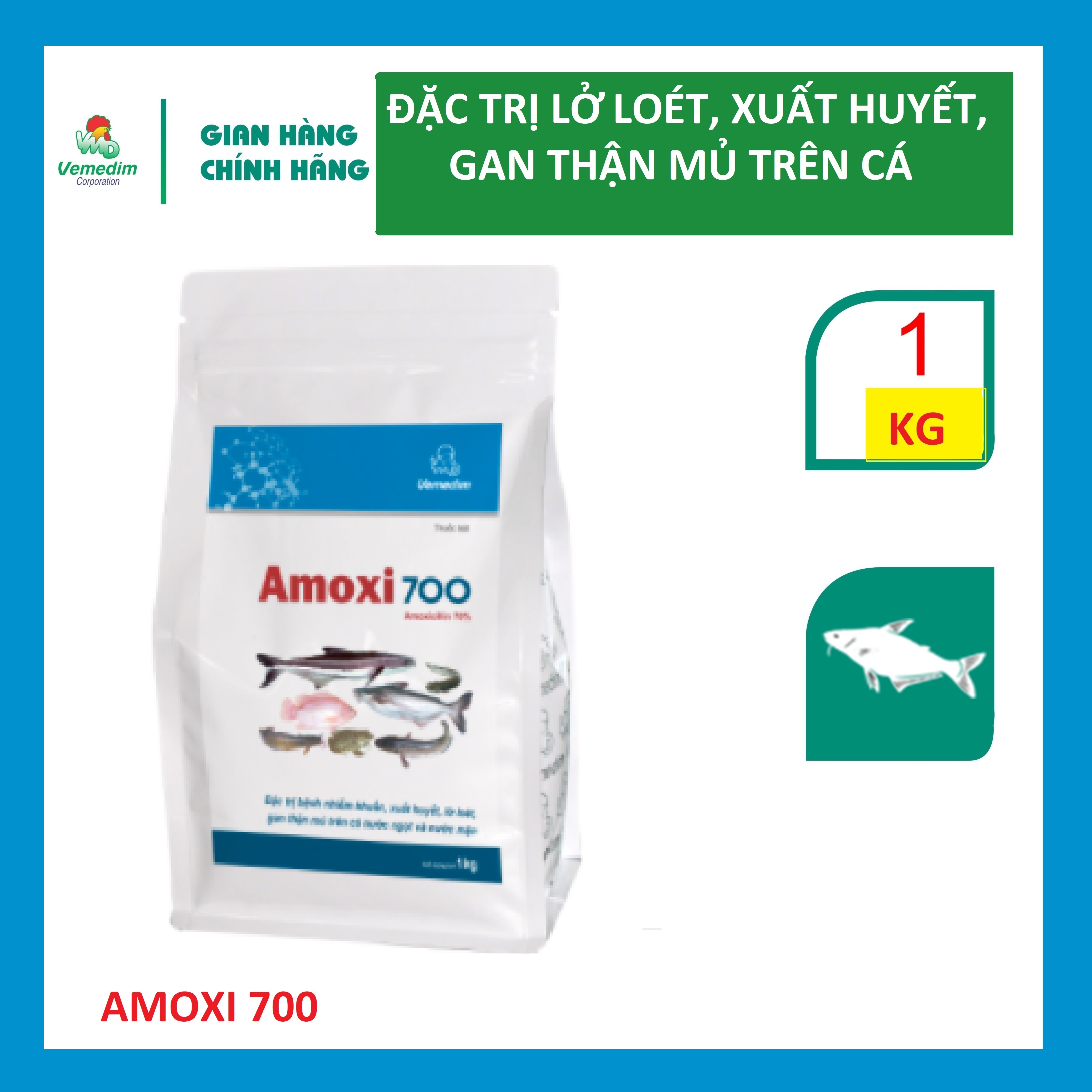 "Hoàn tiền đến 10%" Vemedim Amoxi 700 dùng cho cá bị lở loét, xuất huyết, gan thận mũ, gói 1kg