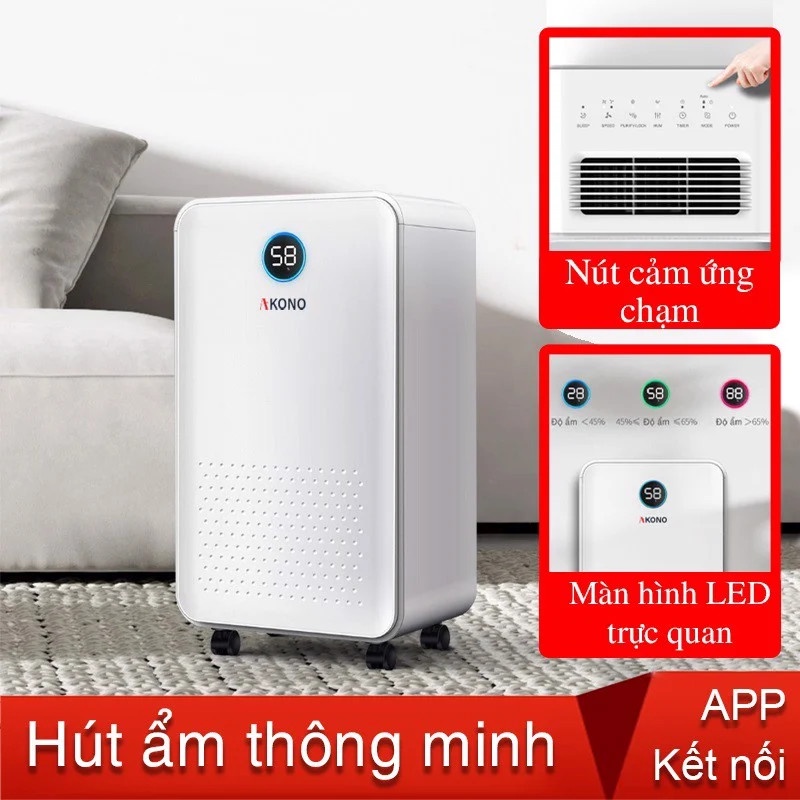 Máy hút ẩm thông minh Akono tạo ion âm 12L/Haier 12L độ ồn thấp
