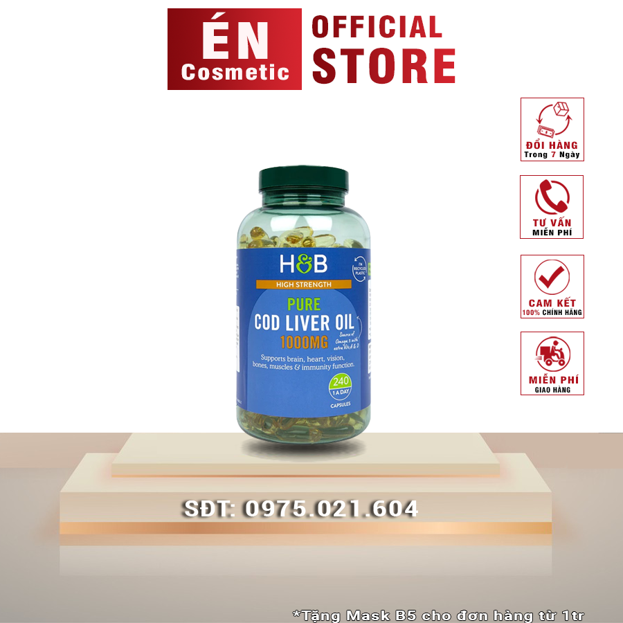 Viên uống dầu gan cá tuyết bổ sung omega-3 holland & barrett cod liver oil 1000mg