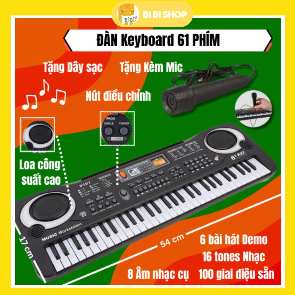 Đàn Piano điện tử Keyboard 61 Phím Kèm Mic+sạc cho bé