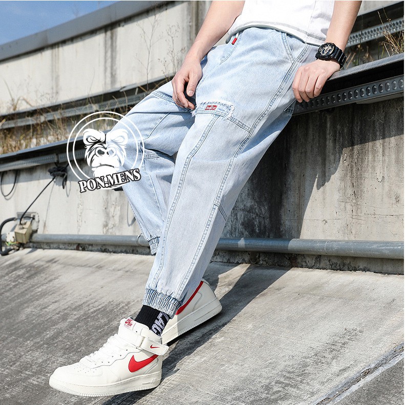 Quần Jogger Jean nam nữ màu xanh trắng COURSEMYS hot trend 2020