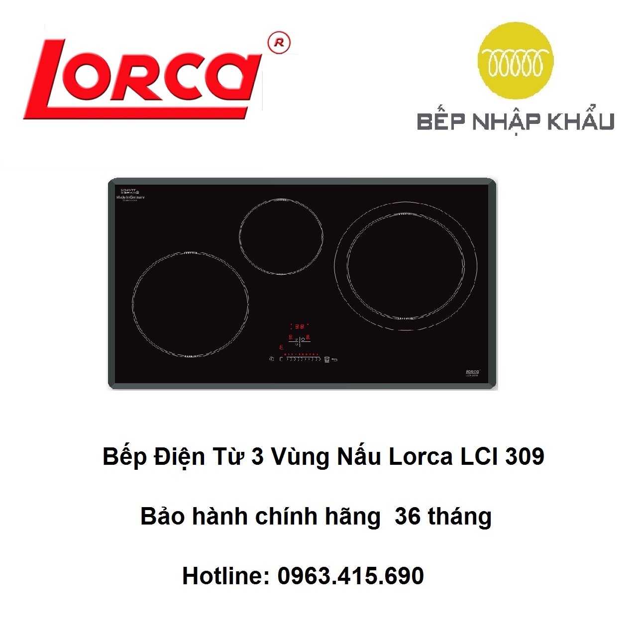 Bếp điện từ 3 vùng nấu Lorca LCI 309, thiết kế đẹp mắt, tinh tế, nhiều tính năng thông minh, giúp nâng cao hiệu quả nấu nướng, tiết kiệm điện năng