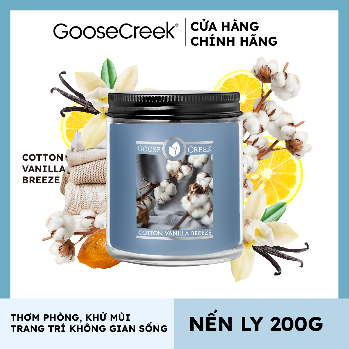 Nến ly sáp đậu nành Goose Creek (200g) - Cotton Vanilla Breeze