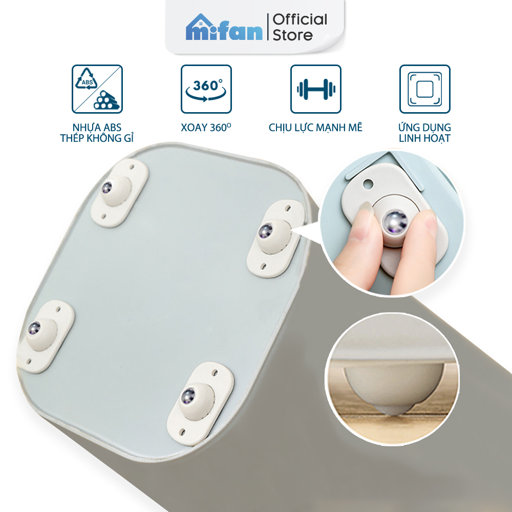Bộ 4 Bánh Xe Di Chuyển Thùng, Hộp MIFAN - Xoay 360 Độ, Nhựa ABS Siêu Bền, Chịu Lực
