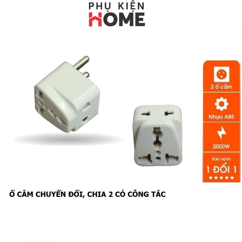 Ổ Cắm Điện 2 Chức Năng: Ổ Cắm Chuyển Đổi 3 Chấu Sang 2 Chấu Và Chia 2 Ra Ổ Cắm, Ổ Cắm Chuyển Đổi 3 Chấu Xéo, Tiện Dụng Trong Gia Đình. Phụ Kiện Home 8610