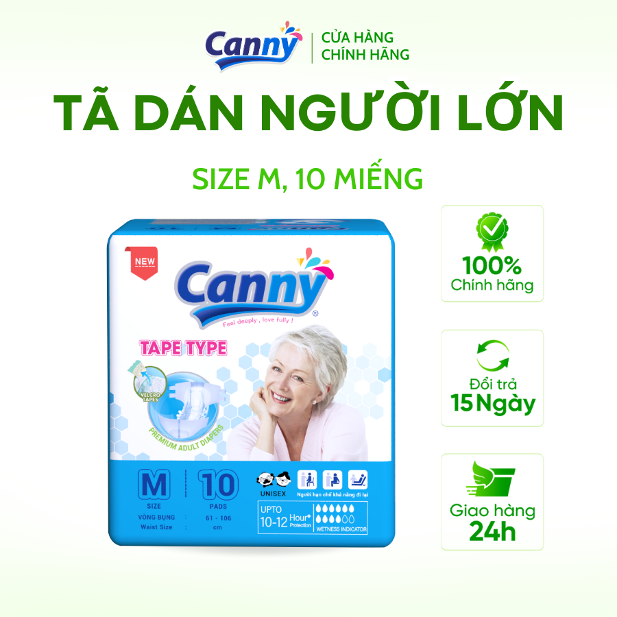 Tã dán người lớn canny siêu mềm, siêu thấm, kháng khuẩn size m/l/xl