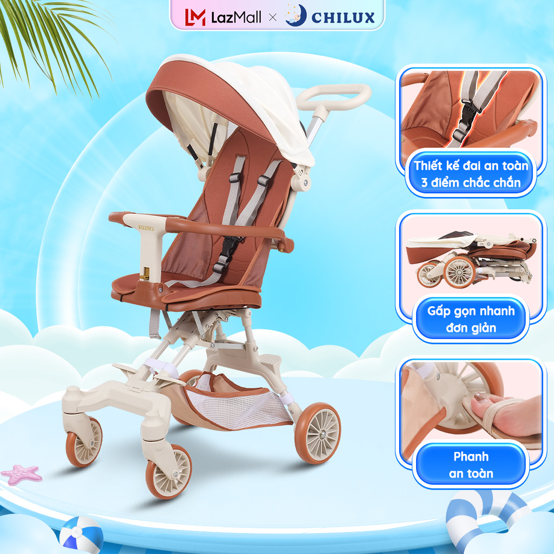 Xe đẩy gấp gọn Chilux M55 - Thiết kế đai an toàn 3 điểm mái che nhiều nấc 