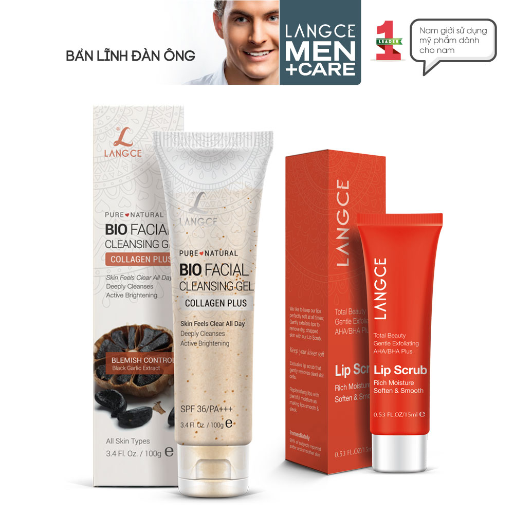 Bộ Tẩy Tế Bào Chết Môi 15ml - Hộp Hồng và Gel Rửa Mặt 100ml - Tỏi Đen - Trẻ Hóa Da LANGCE cho Nam