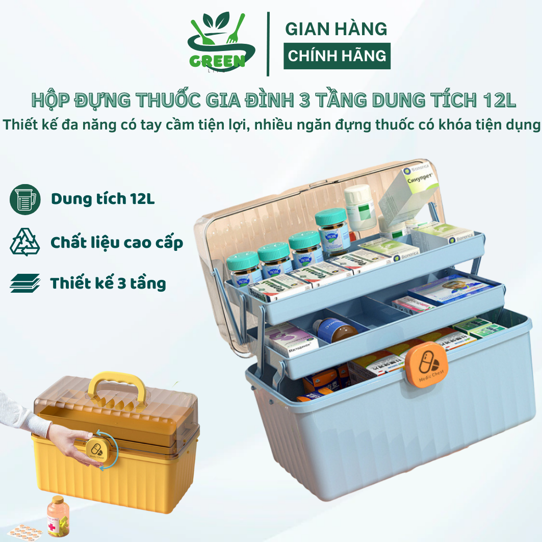 Hộp đựng thuốc gia đình hộp y tế đa năng tại nhà đựng thuốc thiết bị y tế 3 tầng có khóa mở an toàn thiết kế quai xách