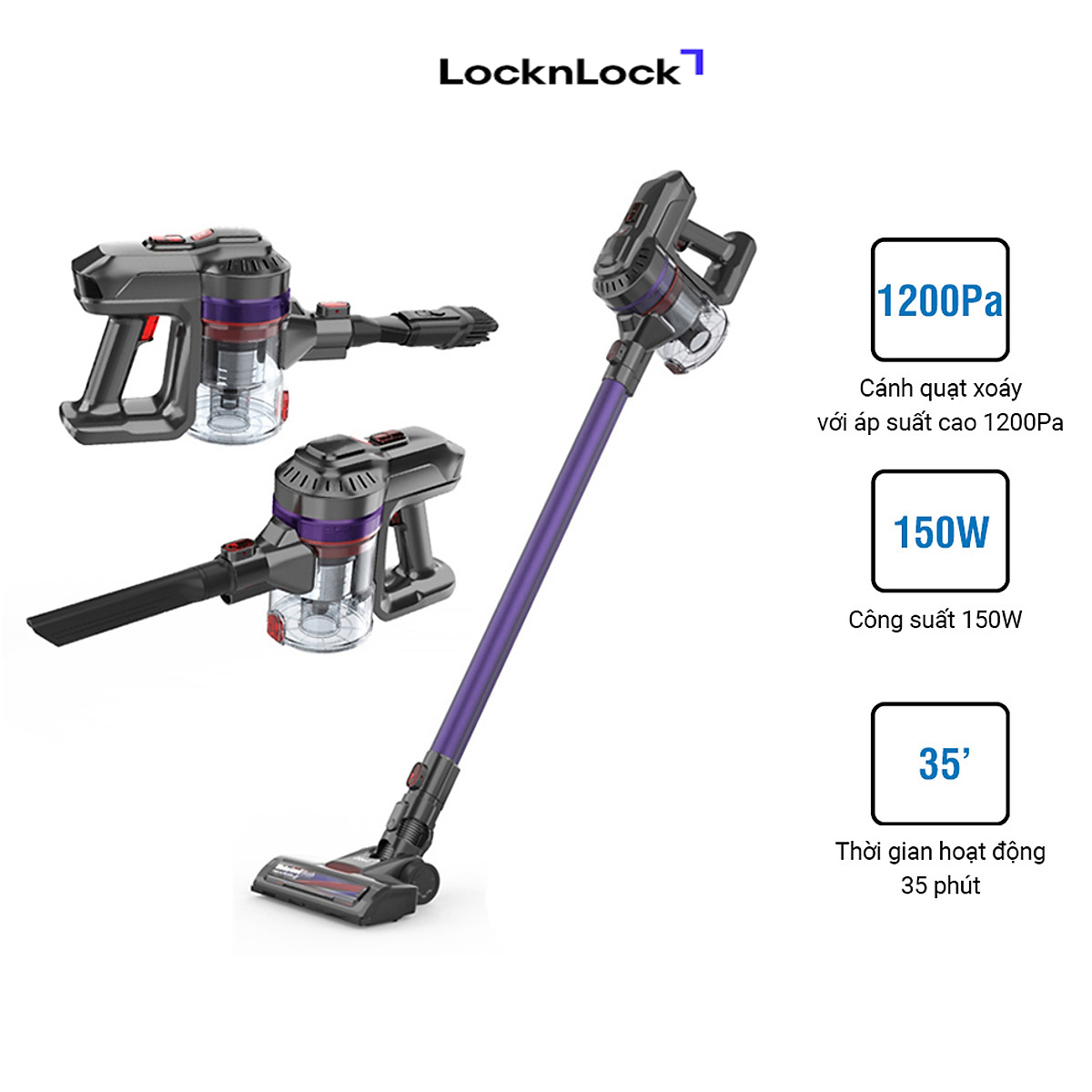 máy hút bụi không dây LocknLock dùng pin sạc 150W, máy hút bụi cầm tay, gọn nhẹ ENV151 – Chính Hãng