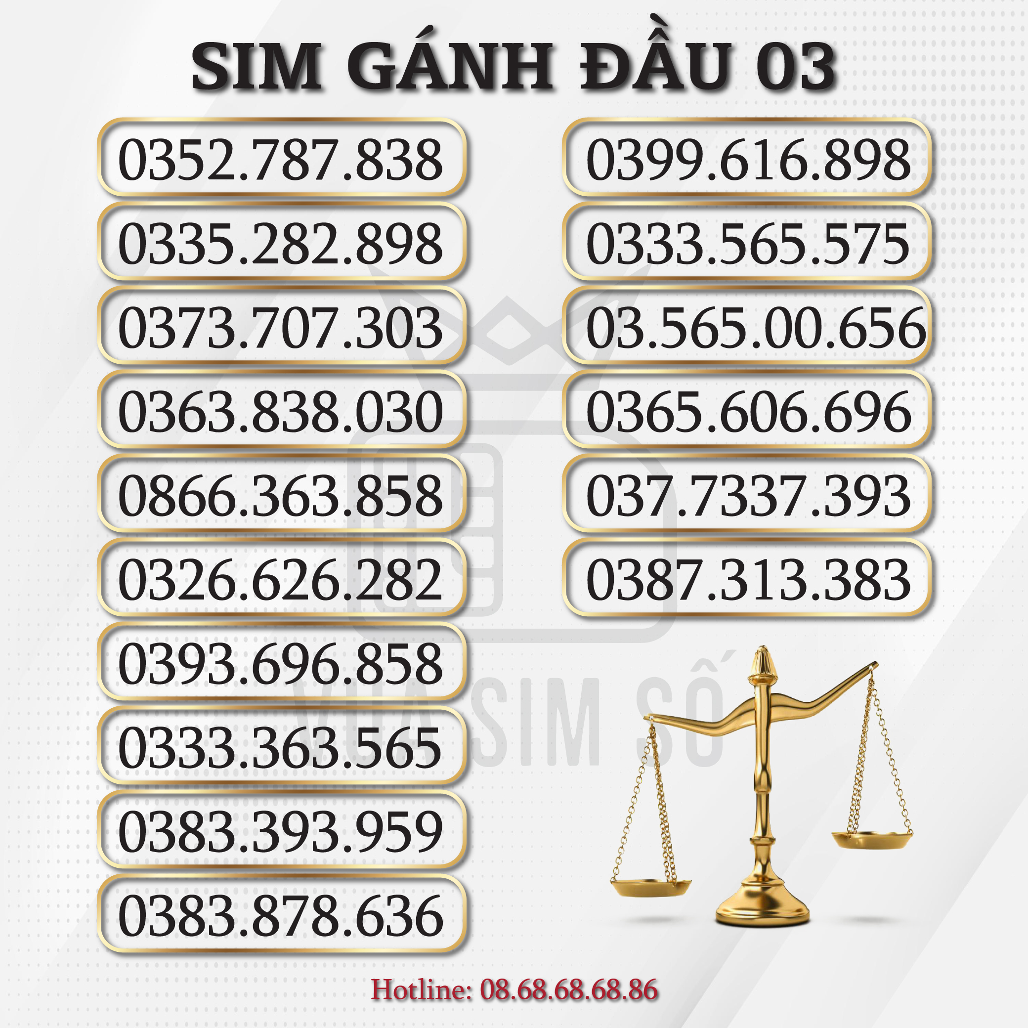 Sim số đẹp sim gánh đầu 03 viettel trả trước giá siêu rẻ, hỗ trợ đăng ký chính chủ