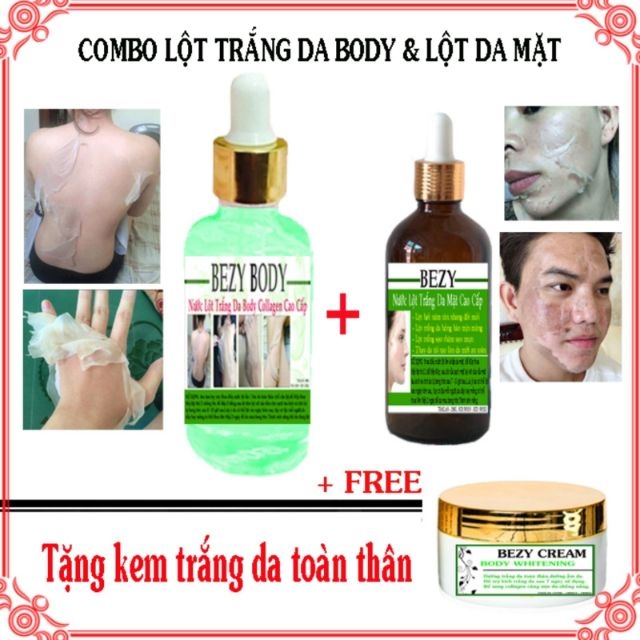 Set bezy lột trắng da mặt + lột body toàn thân tặng kem body