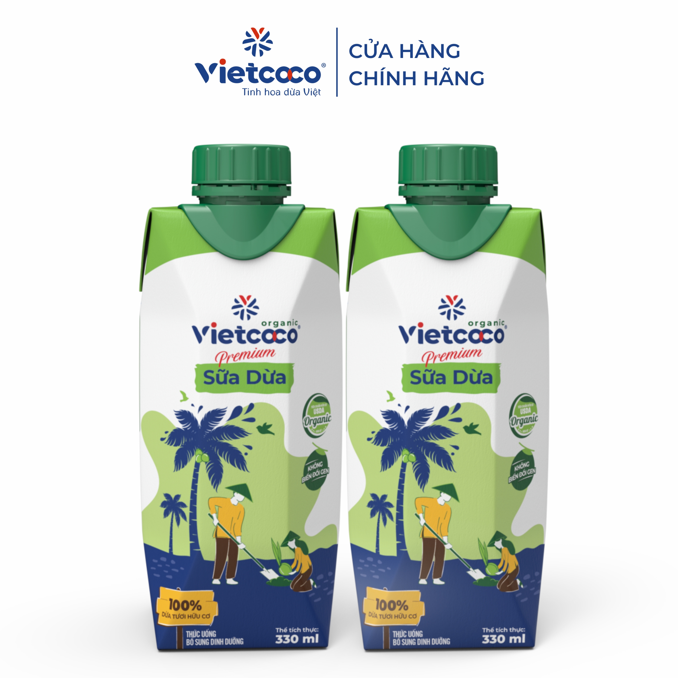 Combo 2 hộp Sữa dừa tươi UHT VIETCOCO - Organic - 330ml