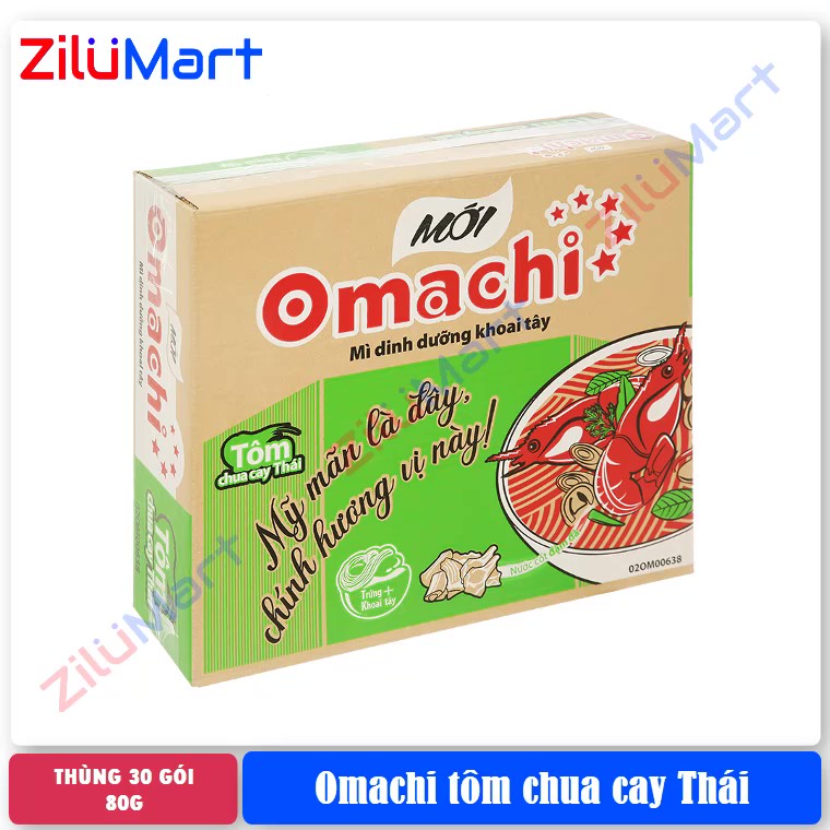 Mì khoai tây Omachi tôm chua cay Thái thùng 30 gói loại 80g
