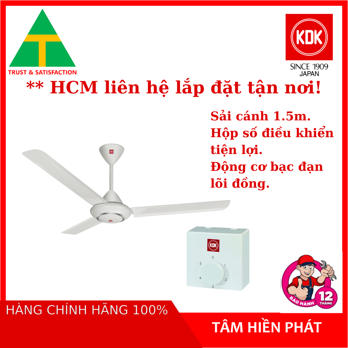 Quạt trần 3 cánh kdk m60xg - sải cánh 1.5m - hộp số điều khiển tiện lợi - hàng chính hãng - bảo hành 12 tháng