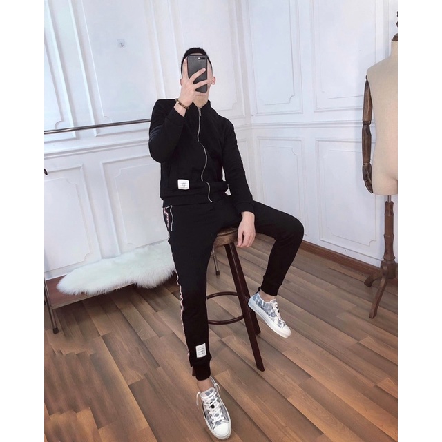 Bộ quần áo nỉ nam thu đông khoá kéo Bộ nỉ nam thể thao dây đỏ chất nỉ nam cao cấp bộ nỉ dài tay mặc mùa thu đông