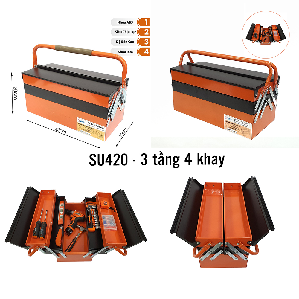 Hộp đựng dụng cụ 3 tầng 4 khay su420