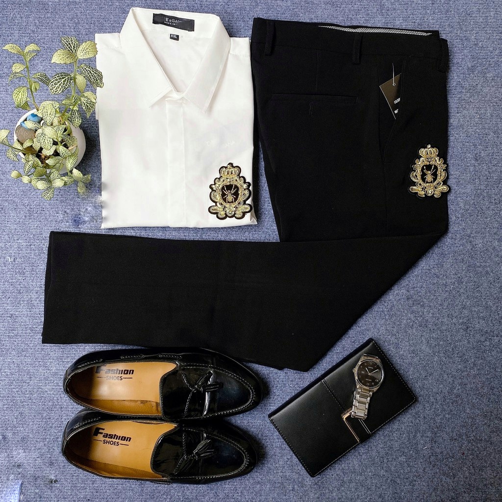 [Sơ Mi + Quần Âu] Combo Quần Âu + Sơ Mi Đính Đá Ong Vàng Siêu Rẻ (Ramdom Logo)