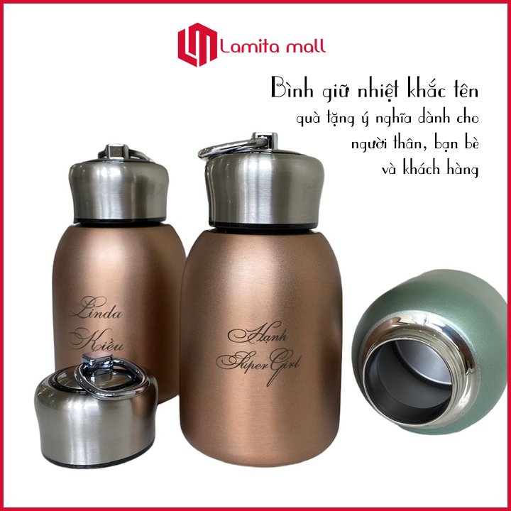 Bình giữ nhiệt mini cầm tay cao cấp 300ml (khắc tên theo yêu cầu) BGN1,Cốc Chân Không Cách Nhiệt Bằng Thép Không Gỉ LAMITA