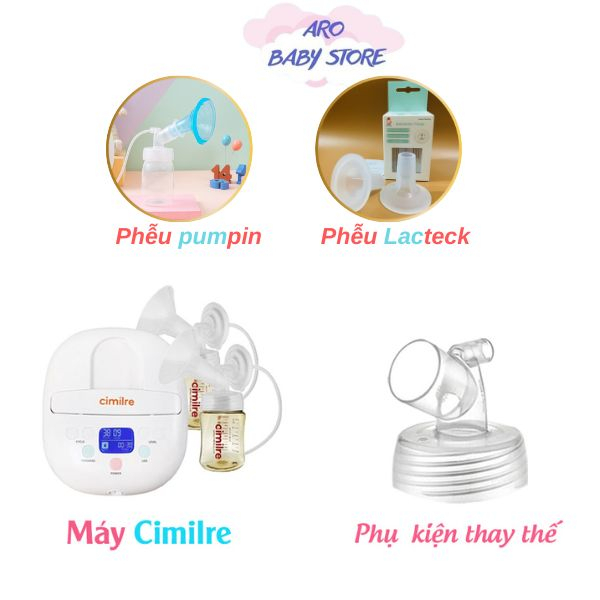 Phụ kiện hút sữa thay thế tương thích với máy hút sữa Cimilre - Đầy đủ size, phễu silicone êm ái không đau rát