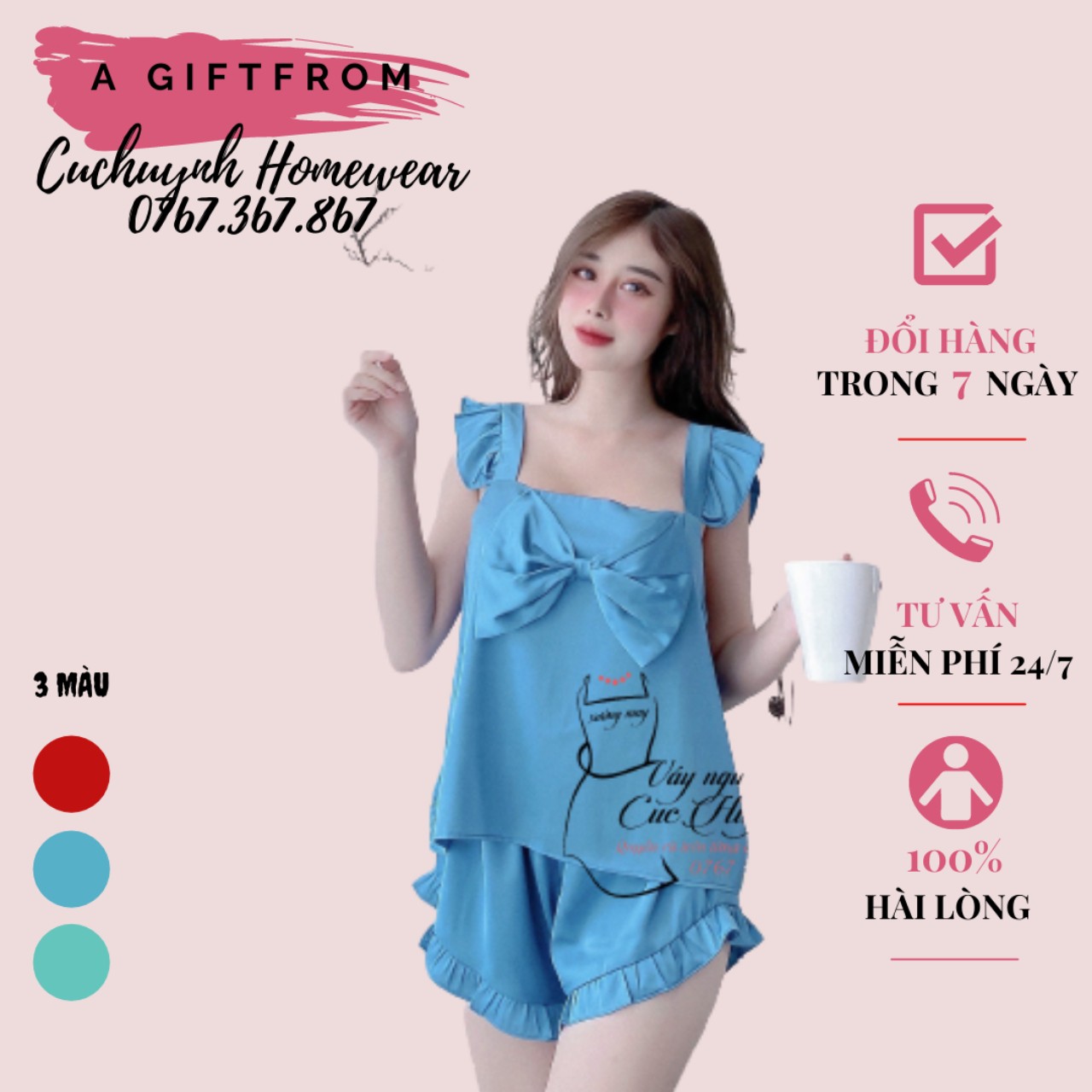 [HCM]Bộ ngủ nữ cao cấp - Đồ ngủ đính nơ dễ thương cute, có đủ size từ 40-80kg, thiết kế trẻ trung mặc ở nhà thoáng mát thoải mái
