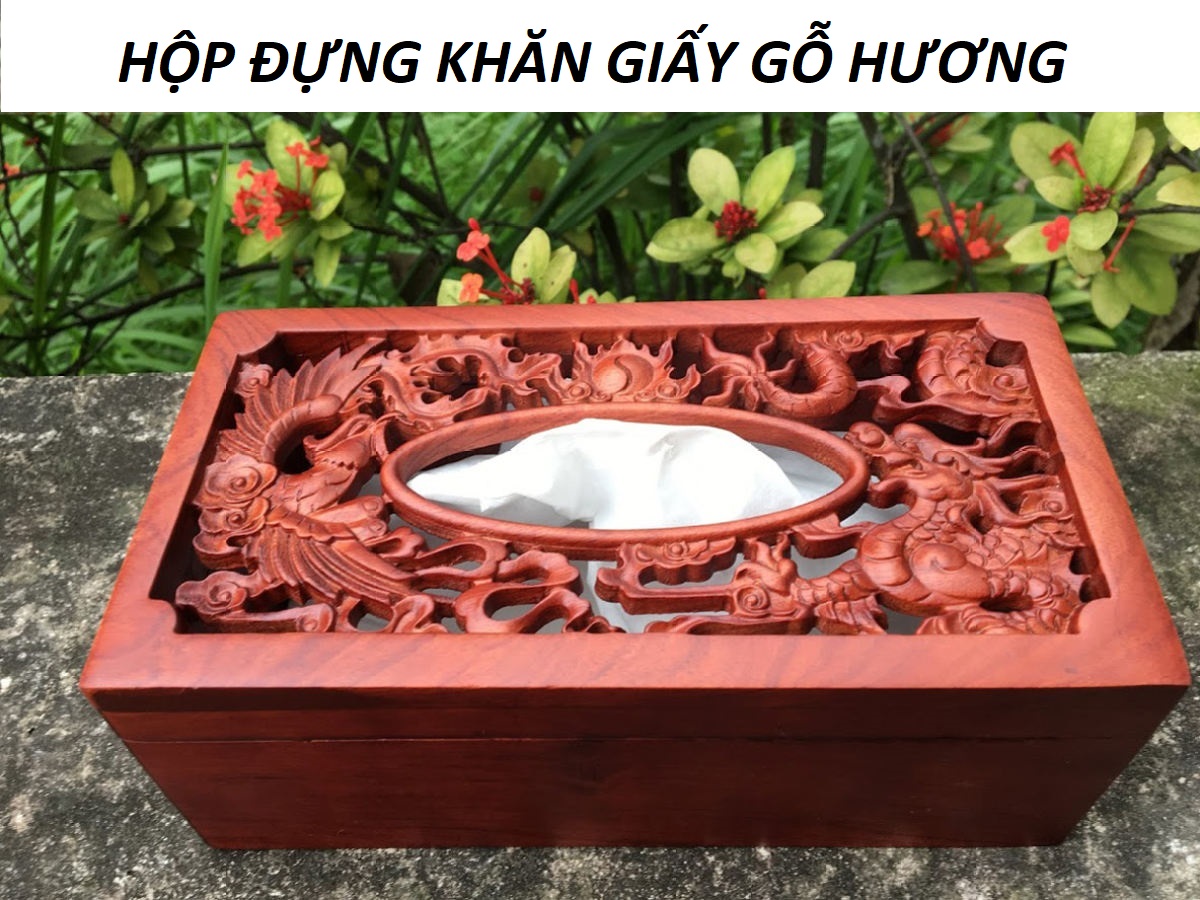 [HCM]Hộp Đựng Khăn Giấy Bằng Gỗ Hương Trạm Khắc Long Phụng