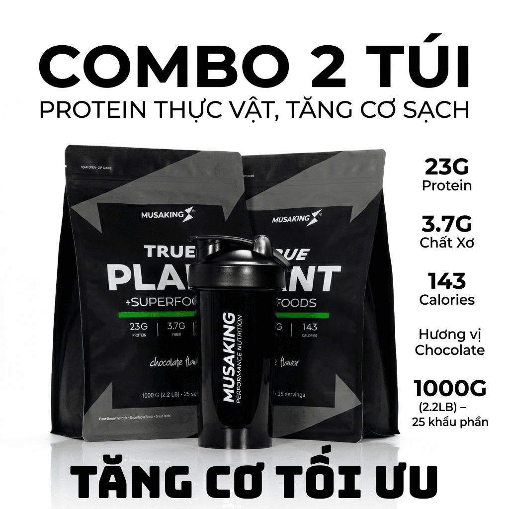 Combo 2 Túi TRUE PLANT MUSAKING 1KG – Bột Protein Thực Vật 23G Plant Protein, Superfoods Hỗ Trợ Tăng Cơ, Bữa Phụ Lành Mạnh Ít Đường